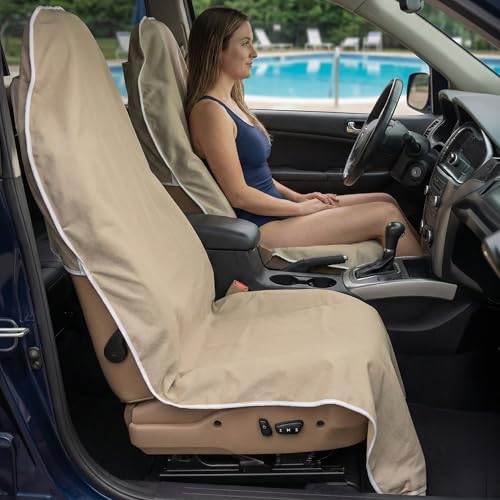 Dri Seats Waterproof Car Seat Cover – Premium Sweat Towel with Slip Resistant Backing for Front Seats in Cars, Trucks, SUVs – Universal Seat Covers & Liner, Easy Install (Tan, Large) - color: Tan, size: Large