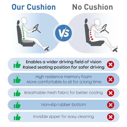 Adult Car Booster Seat Cushion - Memory Foam Car Seat Wedge Cushion - Coccyx Cushion for Tailbone Pain - Driver Seat 3 Inch Height Boost Cushion - for Cars, Trucks, Home & Office Chairs, Black - color: Black
