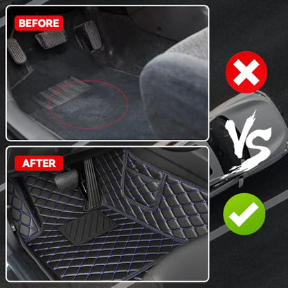 Car Floor Mats Fit for Nissan Kicks 2022-2025 All Weather Durability Leather Car Floor Mats, Skidproof Pedal, Waterproof, Wear-reistant(Black Blue) - color: Black Blue