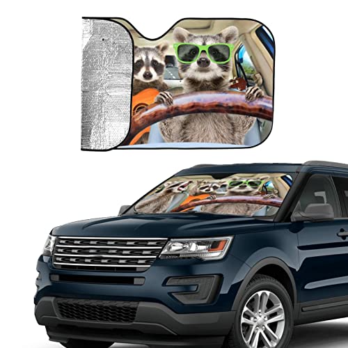 Raccoon Driving Car Windshield Sunshade Front Window Sun Visor Protector Foldable Shield Cover for Truck SUV - color: Black9
