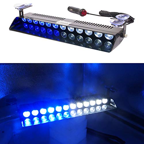 White Blue Led Strobe Flash Light Emergency Warning 12-Led Sucker Dashboard Interior Roof Windshield Dash Safe Caution Hazard Light with Suction Cups for Car Vehicle Boat SUV Firemen Fog DC 12V - color: White & Blue