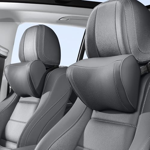Car Headrest Pillow 100% Memory Foam, Breathable Removable Leather Cover, Premium Seat Support Head Neck Cushion for Driving Travel Home Office, Gray, 2 Pack - color: Grey, size: Headrest 2 Pack