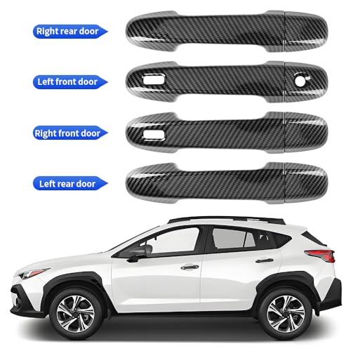 Car Chrome Carbon Fiber Style Door Handle Cover Trim Panel for Subaru Crosstrek 2018-2025，Impreza 2019-2025，Forester 2019-2024，WRX 2022-2025 ，Ascent 2019-2025 Auto Exterior Accessories Kit