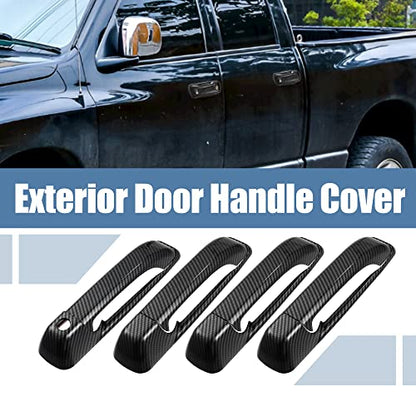X AUTOHAUX 8pcs ABS Exterior Side Door Handle Cover Trim for Ram 1500 2500 3500 2010-2018 Black Carbon Fiber Pattern Outer Door Handle Cover Decoration