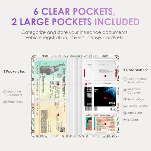 Car Registration and Insurance Holder，Colour Patterns Men Women Car License Document Registration and Insurance Card Holder - color: White flora