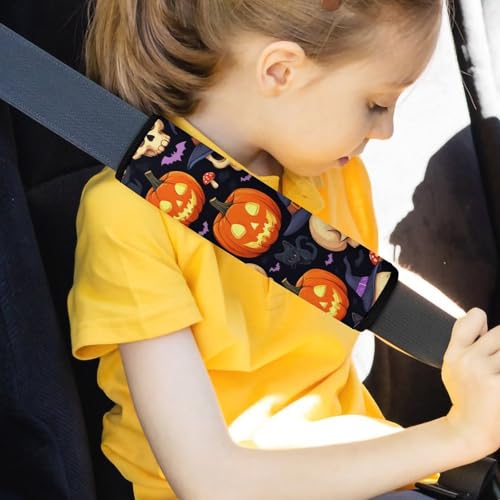 Women's Car Belt Covers, Halloween Gothic Witch Black Cat Bat Pumpkin Skull Mushroom Fashion Cushion Pad Car Shoulder Strap Harness Pad - color: Color361