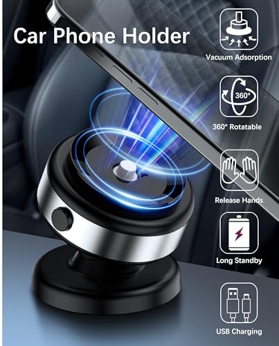 Electric Vacuum Suction Cup Magnetic Phone Mount, 360 Rotatable Magnetic Cell Phone Holder, Adjustable Hands-Free Portable for Magsafe iPhone Car Gym Mirror Smooth Surface(Silver) - color: SILVER