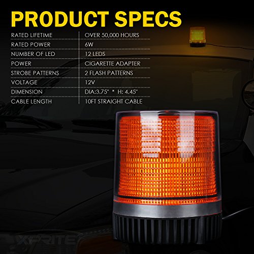 Xprite Amber LED Beacon Light, Forklift Strobe Lights w/Magnetic Base for Construction Vehicles, TowTrucks, Security Patrol, Postal, Golf Carts, UTV ATV, Snow Plows - color: Yellow