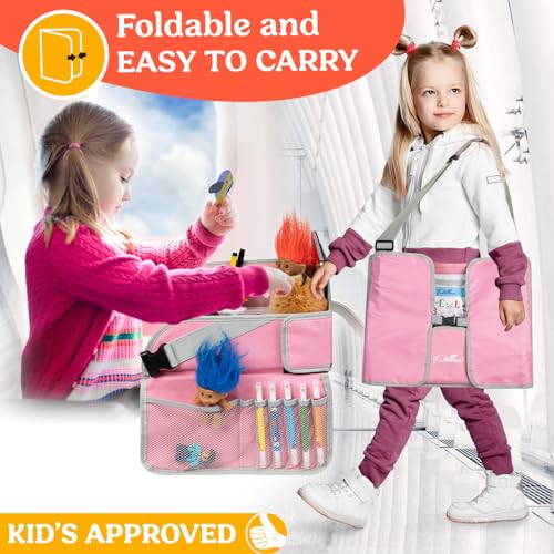 PILLANI Kids Travel Tray for Car Seat - Carseat Tray w/ iPad Holder & Dry Erase Board, Road Trip Activities - Toddler Lap Desk Organizer for Airplane - Roadtrip & Travel Essentials - Pack of 2, Pink - color: 2-pack Pink