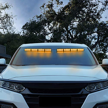 ASPL 32LED Visor Lights 26 Flash Patterns Windshield Emergency Hazard Warning Strobe Beacon Split Mount Deck Dash Lamp With Extend Bracket (Amber) - color: Amber