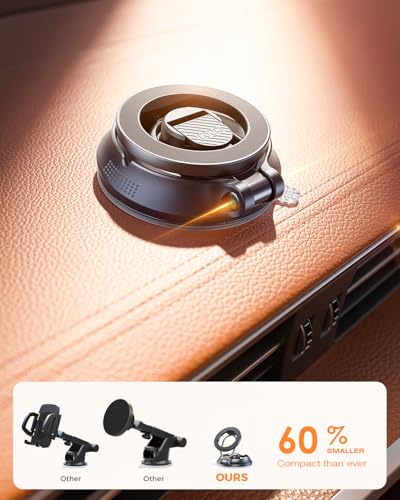 【2026 Newest】SUPERONE for Magsafe Car Mount Suction Cup,【Strongest Suction, 70% Less Spcae】Magnetic Car Phone Holder, Vacuum Phone Mount Foldable Car Accessories for iPhone 17 Pro Max/16/15/14/13/12 - color: Black