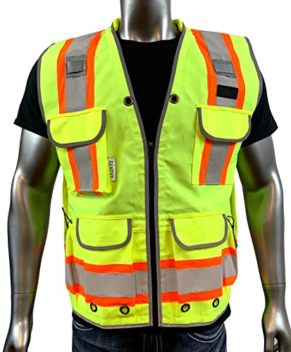 REXZUS A Reflective Vest Class 2 Heavy Woven Two Tone Engineer Hi Viz Safety Vest 3M 8712 Tape - color: Yellow, size: Large-X-Large