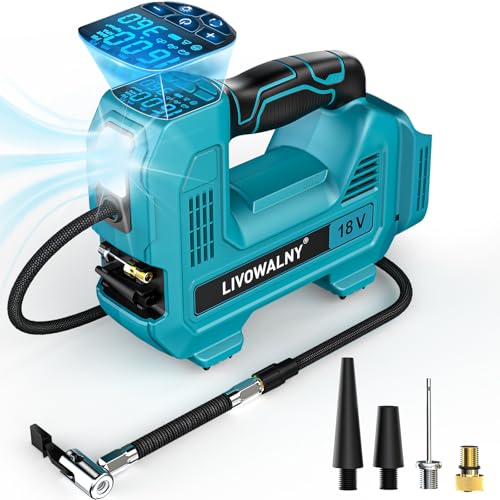 160PSI Cordless Tire Inflator Air Compressor Compatible With Makita 18V Battery, LIVOWALNY Portable Handheld Air Pump with Digital Pressure Gauge for Cars Motorcycles Bikes Sport Balls (No Battery) - style: 160PSI Compatible With Makita 18V Battery