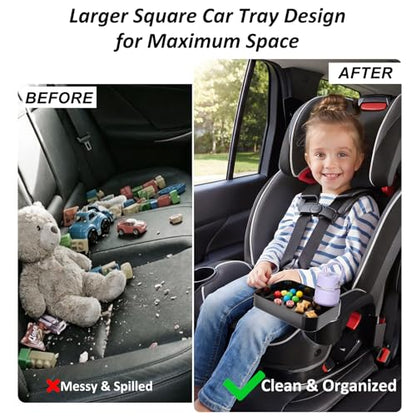 Car Seat Snack Tray for Kids, Mess-Free Square Travel Tray Cup Holder Snack Tray, Durable Car Food Tray for Toddlers, Universal Fit Kids Travel Road Trip Essentials (2Pcs black) - color: 2Pcs black