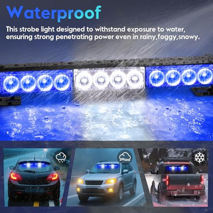 Blue White LED Emergency Lights for Vehicles First Responder Strobe Lights Bar for Firefighters Police Trucks Blue and White 23 Flash Patterns 2pcs 12.8 inch Wireless Remote Control Warning Lights - color: Blue White