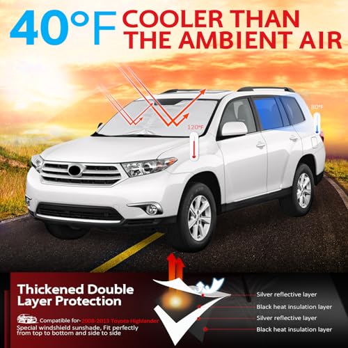 KAYZT Windshield Sun Shade for 2008-2013 Toyota Highlander Foldable Sunshade Front Window Custom Fit Car Accessories - size: for 2008-2013 Toyota Highlander