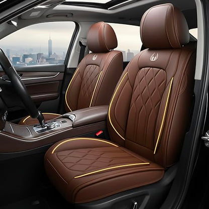 OASIS AUTO Car Seat Covers Full Set Premium Waterproof Faux Leather Cushion Universal Accessories Fit SUV Truck Sedan Automotive Vehicle Auto Interior Protector (013-Brown) - color: 013-Brown