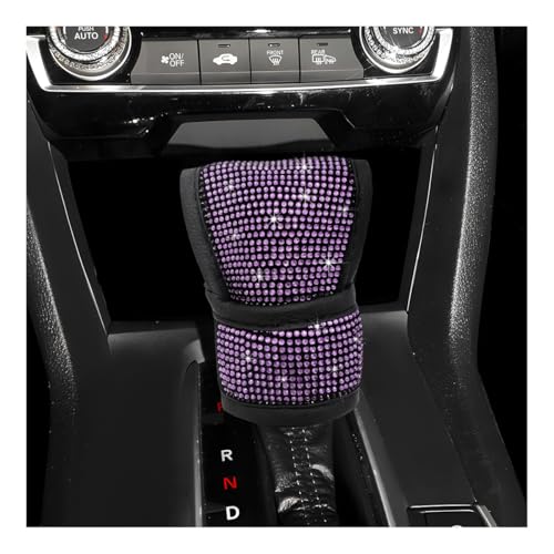 povtii Diamond Car Shift Knob Cover, Shining Crystal Car Gear Shifter Leather Protective Cover, Diamond Encrusted Hand Shifter for Auto and Truck, Decorative Car Accessories (Violet) - color: Violet