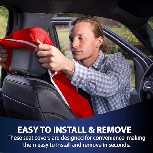 Dri Seats Waterproof Car Seat Cover – Premium Sweat Towel with Slip Resistant Backing for Front Seats in Cars, Trucks, SUVs – Universal Seat Covers & Liner, Easy Install (Red, Large) - color: Red, size: Large