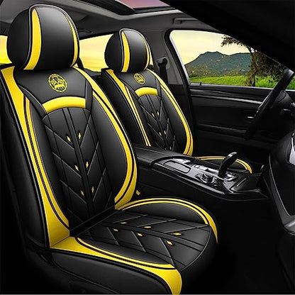 Comfortable Leather Auto Car Seat Covers 5 Seats Full Set Universal Fit (Black & Yellow) - color: Black & Yellow