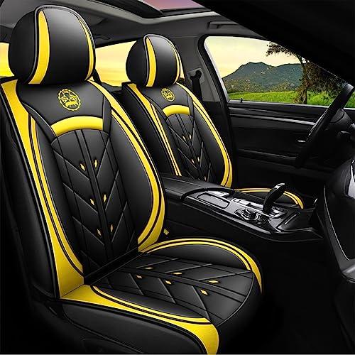 Comfortable Leather Auto Car Seat Covers 5 Seats Full Set Universal Fit (Black & Yellow) - color: Black & Yellow