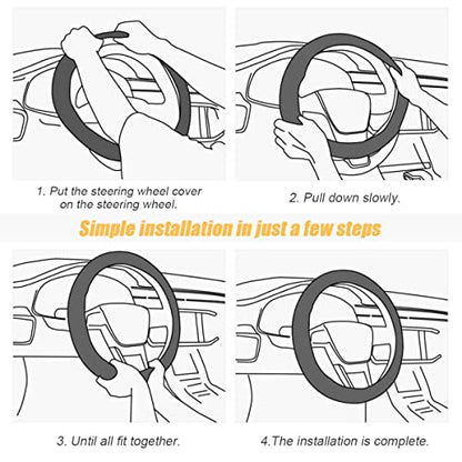 Car Steering Wheel Cover, Microfiber Breathable Ice Silk Leather Steering Wheel Cover Soft Anti-Slip Safety, 15inch Four Season Universal Fits for Most Truck,SUV,Cars (Green) - color: Green