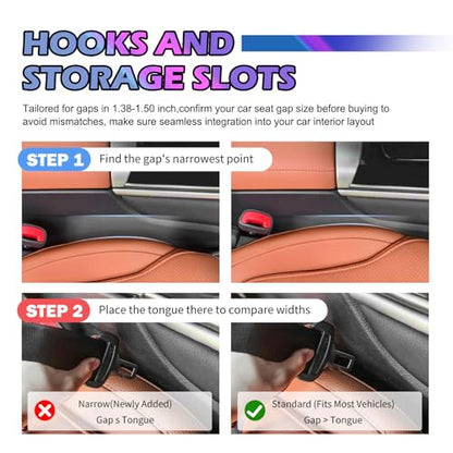 2PCS 3-in-1 Car Seat Gap Filler Organizer with Hooks & Storage Slots,Car Gap Seat Filler Console Catcher for Gaps Filling & Item Storage,Universal in Between Cars Seats Catcher