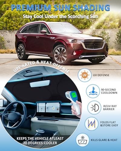 Sun Shade for CX9 Windshield Sunshade Custom Fit Mazda CX-9 2016-2025 CX9 Accessories Foldable Front Window Cover UV Bloker Sun Visor Sunscreen Protector - size: Fit Mazda CX-9 2016-2026