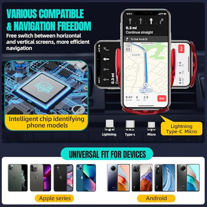 Wireless Car Charger, MAX 15W Fast Charging Auto Clamping, Sensing Phone Holder Mount, fit for iPhone 16 15 14 13 12 Pro Max Xs X, Samsung Galaxy S24 Ultra S23 S22 S21 S20 Note20 (4-Red) - color: 4-Red