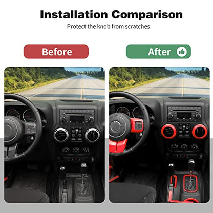 CheroCar 18PCS Interior Trim Kit for Jeep Wrangler JK JKU 2011-2018 4 Door,Steering Button Frame, Air Conditioning Vent Trim Cup Holder Cover,Gear Shift Knobs Frame,Red… - color: Red