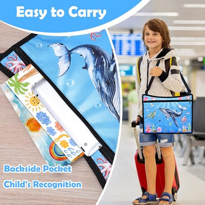 Kids Travel Tray for Toddler Carseat, Road Trip Activities Essentials for Toddler, Kids Lap Desk Tray with Tablet Holder Stand ＆ Dry Erase Board (Whale) - color: Whale