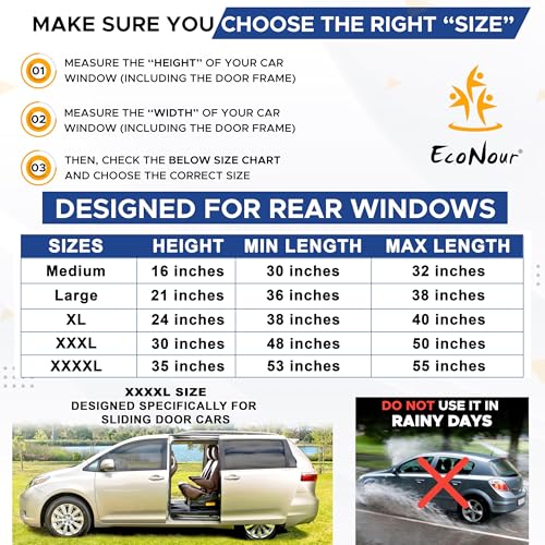 EcoNour Window Shades for Side Windows (Pack of 2) | Sun Shade for Car Heat and UV Protection | Adjustable Elastic Fabric Baby Car Shade | Rear Side Window Sun Shade Accessories (Large 21"x36") - size: Large