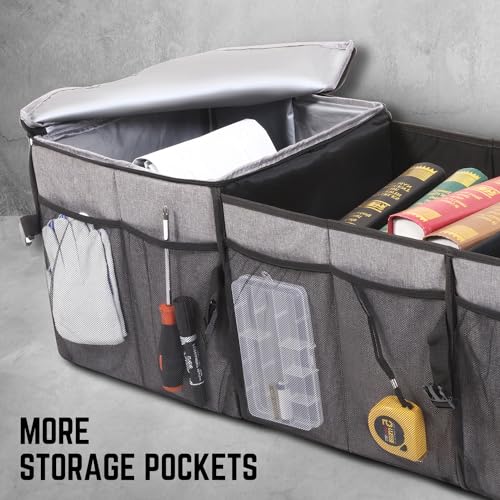 DNA Motoring Trunk Organizer for Car, 90L Large Capacity Foldable Trunk Organizer, Multi Compartment Car Trunk Organizer for Women Men, Grey, TOOLS-00421 - style: 3 Compartments 6 pockets