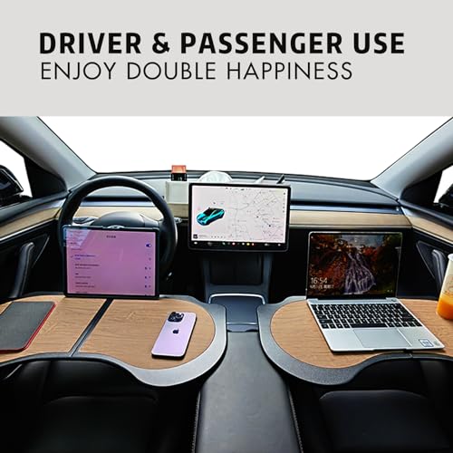 Frins for Tesla Car Desk,Foldable Car Table for Laptop(PU Leather &Wood Grain),Tesla Model Y/3 Accessories Tray,Car Tray for Dining/Work/Study/Game/Makeup/Travel/Outdoor for Model Y/3/X &Most Vehicles