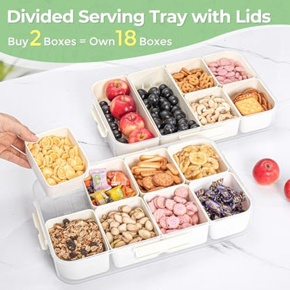 LUXEAR 2Pack 8-Compartment Snackle Box - Airtight Leakproof Divided Food Tray with Lid & Handle, BPA-Free Dishwasher Safe for Picnic, Fridge, Travel, Party, Ideal for Charcuterie & Food Storage - size: 2pack white