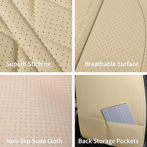 Leather Automotive Seat Covers Universal Fit for Cars, SUV, Sedans, Anti-Slip & Breathable (Beige, Front Seat) - color: Beige, size: Front Seat