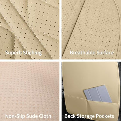 Leather Automotive Seat Covers Universal Fit for Cars, SUV, Sedans, Anti-Slip & Breathable (Beige, Front Seat) - color: Beige, size: Front Seat