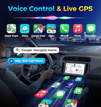 PLZ 7" Wireless Double Din Car Stereo Apple Carplay Radio QLED Screen for Car, Android Auto, Bluetooth 5.3, Fast Charger, 1080P Backup Camera, 4.2 Channel Outputs 240W, 2 Subwoofer - size: 7"