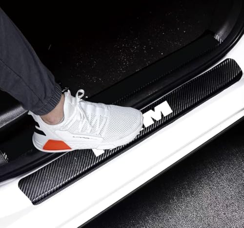 4Pcs Car Door Sill Protectors 4D Carbon Fiber Door Sill Protector Entry Guard Scuff Plate Waterproof Anti-Scratch Stickers Compatible with RAM (White) - color: White