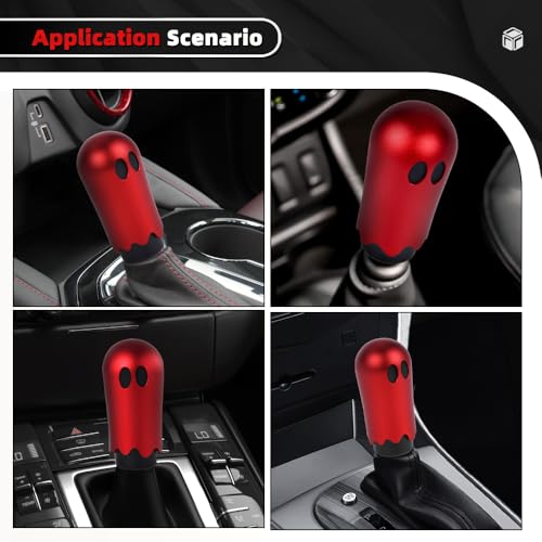 Ghost Shift Knob, Aluminum Weighted Automotive Gear Shift Manual knobs Lever with 3 Threaded Adapters M8 M10 M12 x 1.25, Universal for Vehicle Funny Cool Spooky Car Accessories (Red) - color: Red