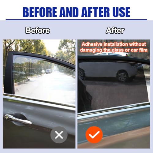 4PCS Car Side Window Sunshade - Reusable Washable Static Cling Film Car Window Shade Sticker Block UV Rays & Heat Glare - Vehicle Window Film Shade Privacy Protector for Most Cars (Black)