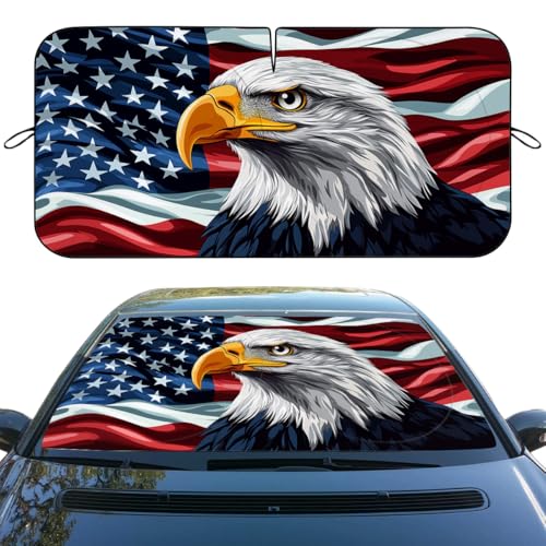 American Flag Car Windshield Sunshades Bald Eagle USA Flag Patriotic Front Window Sun Shade Blocks UV Rays Sun Visor Protector for Car Sedan Truck SUV Accessories 59" L x 31.5" W - color: American Flag