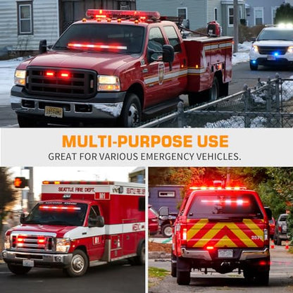 XRIDONSEN 35 inch Traffic Advisor Emergency Light Bar 144 LED Red White Firefighter Lights Warning Flashing Safety Interior Windshield strobe lights w/Directional for Volunteer Vehicles Trucks POV - color: Red//White