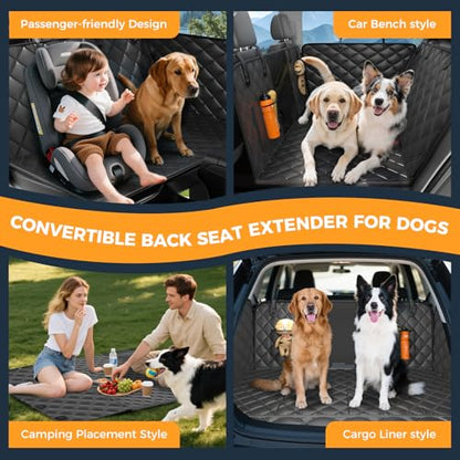 Dog Car Seat Cover for Back Seat, Hard Bottom Back Seat Extender for Dogs - Supports 400lbs,New Waterproof, Scratch Resistant, Anti Slip Portable Dog Hammock,Suitable for Cars, SUVs and Trucks（BLACK）