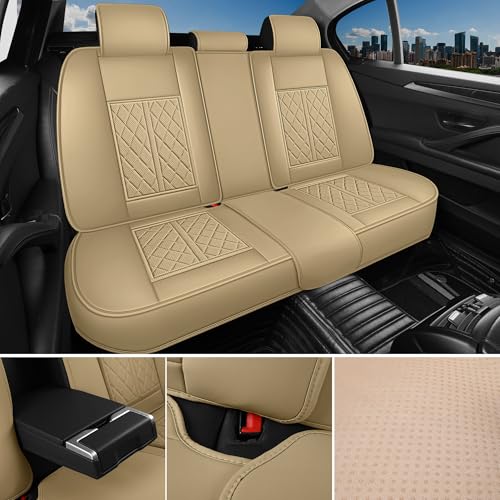 Leather Automotive Seat Covers Universal Fit for Cars, SUV, Sedans, Anti-Slip & Breathable (Beige, Front Seat) - color: Beige, size: Front Seat