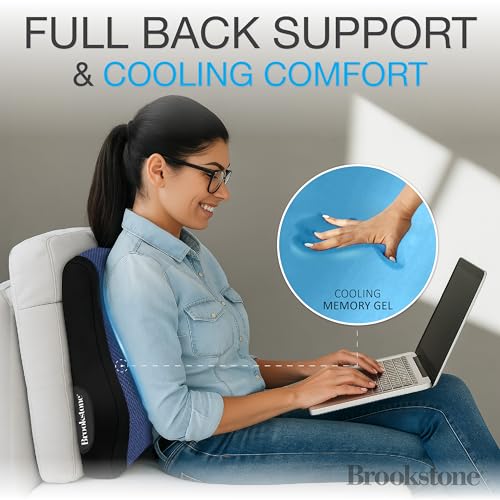 Brookstone BK1172 - Luxurious Back Support Pillow for Office Chairs and Cars, Lumbar Cushion with Premium Grade Memory Foam with Cooling Gel, Soft Plush Cover - color: Black With Cooling (Highback)