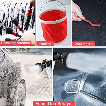 LIANXIN Car Wash Kit Car Wash Cleaning Kit Car Wash Foam Gun Sprayer Microfiber Sponge and Towels Car Foam Gun Tire Brush Collapsible Bucket Car Washing Kit - size: XXL-20