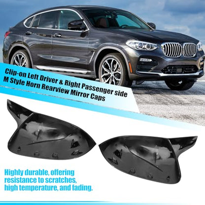 Jaronx Compatible with BMW Mirror Cover X3 G01 2019-2024,X4 G02/X5 G05/X7 G07 2019-2024,X6 G06 2020-2024, Clip-on M Style Horn Rearview Mirror Caps for BMW,Left Driver & Right Passenger (Glossy Black) - size: Mirror Cover Black