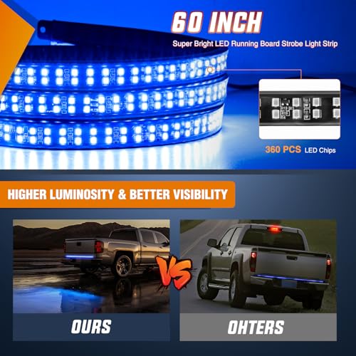 Nilight 60 Inch Truck Tailgate Strobe Light Strip Tail Emergency Bar Rear Window Warning Lamp Ultra-Bright Double Row 360 LED for Pickup Trailers Construction Vehicles Car SUV, Blue - color: 60" Tailgte Strobe Blue