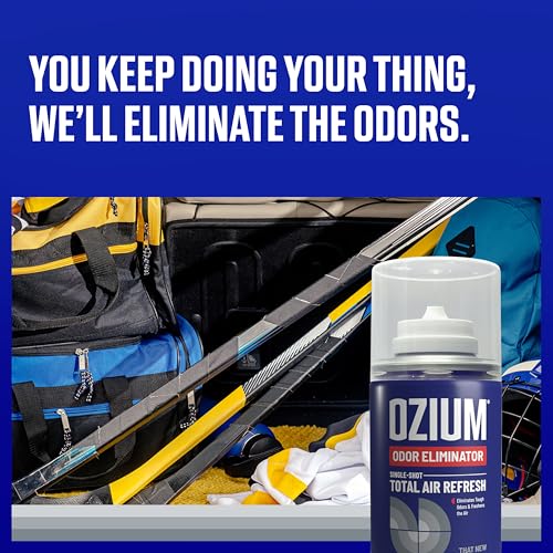 Ozium Air Sanitizer, 2 oz Car Fogger: Single-Shot Smoke Odor Eliminator & Car Air Freshener (New Car Smell, 4 Packs)